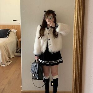 Women's White Faux Fur Jacket and skirt